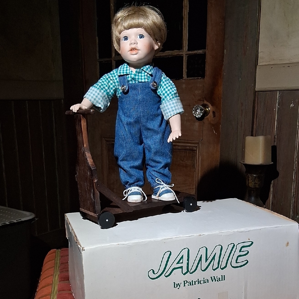 Porcelain Doll With Wooden Scooter By DANBURY MINT NIB